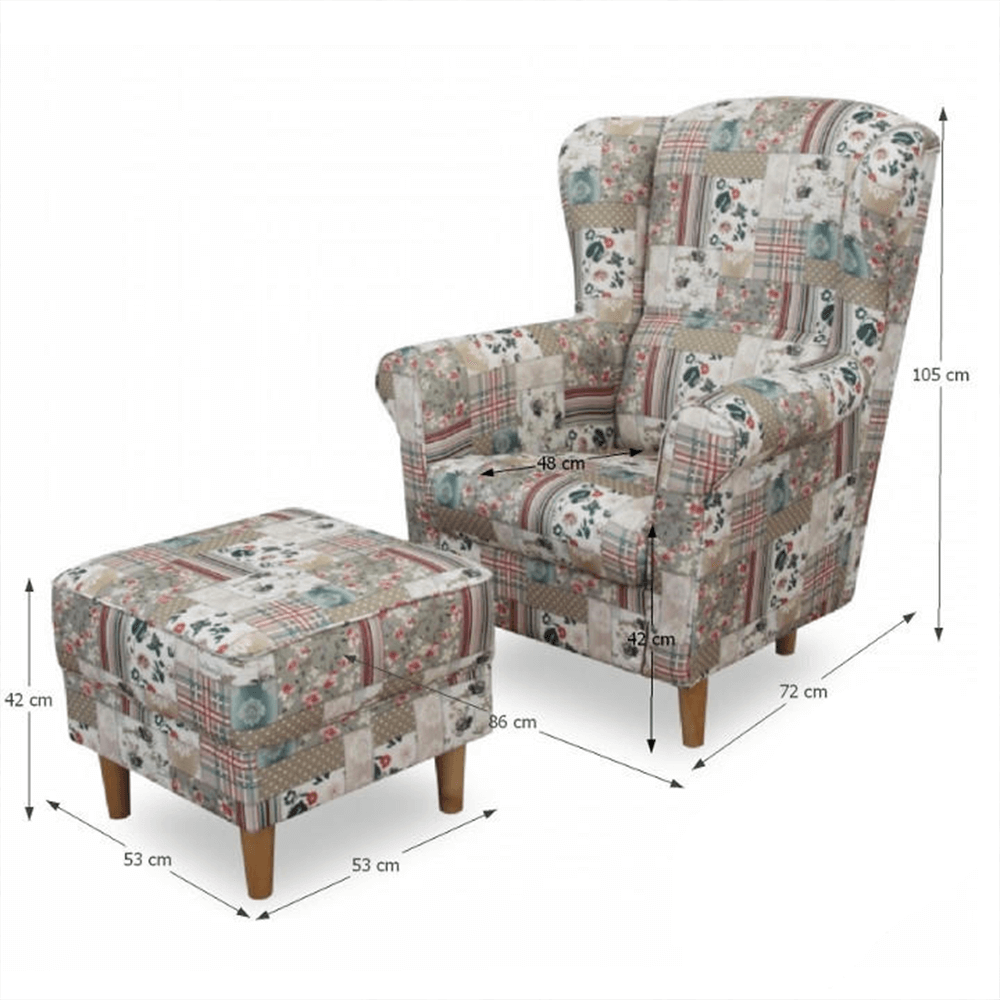 Fotoliu cu taburet, material textil în stilul patchwork Viorica 1, ASTRID