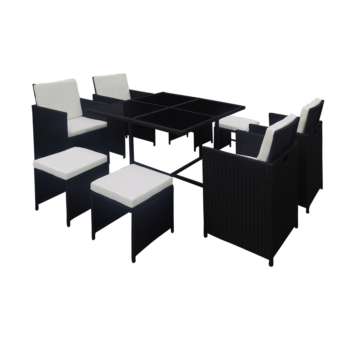 Set mobilier de grădină din rattan cu 9 piese, negru, KUBIKUS