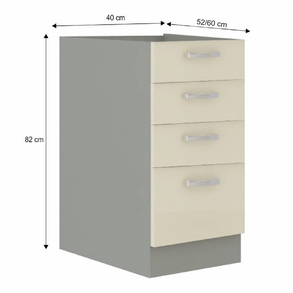 Cabinet inferior, crem extra lucios/gri, PRADO 40 D 4S BB