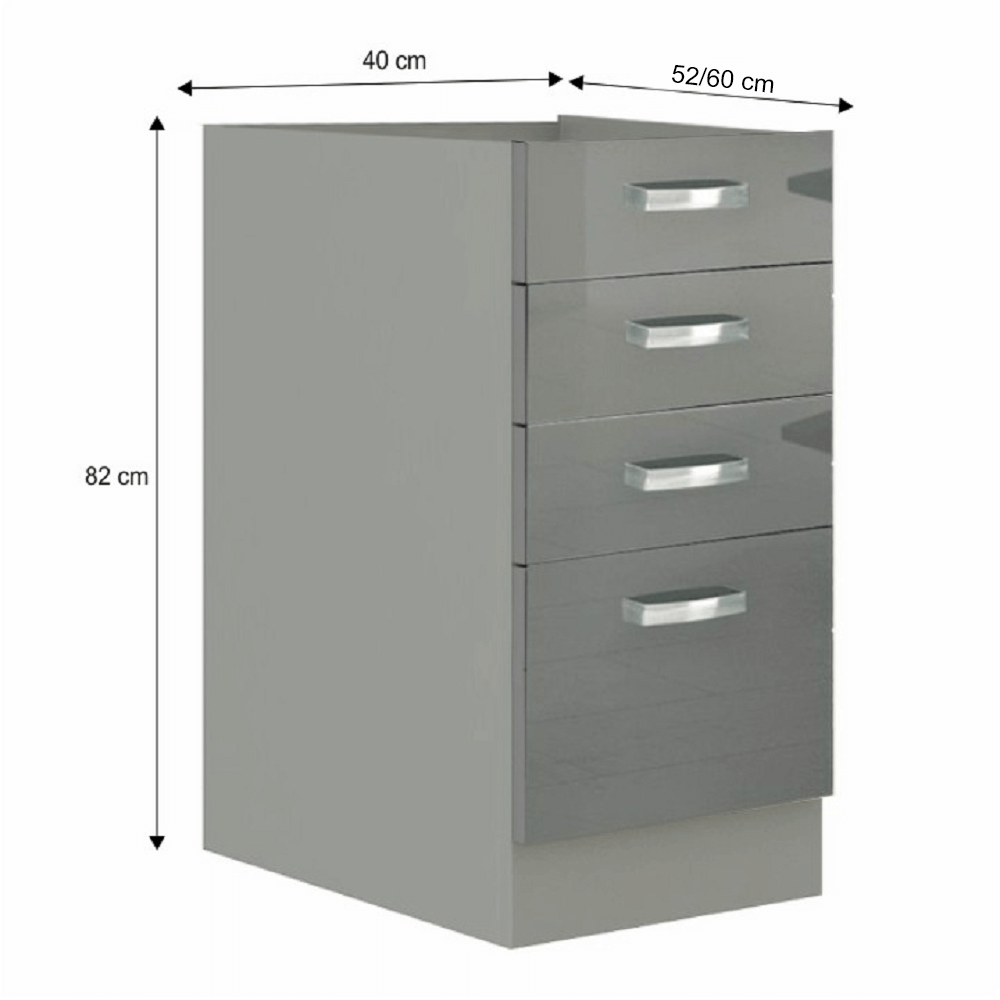 Dulap inferior, gri lucios, PRADO 40 D 4S