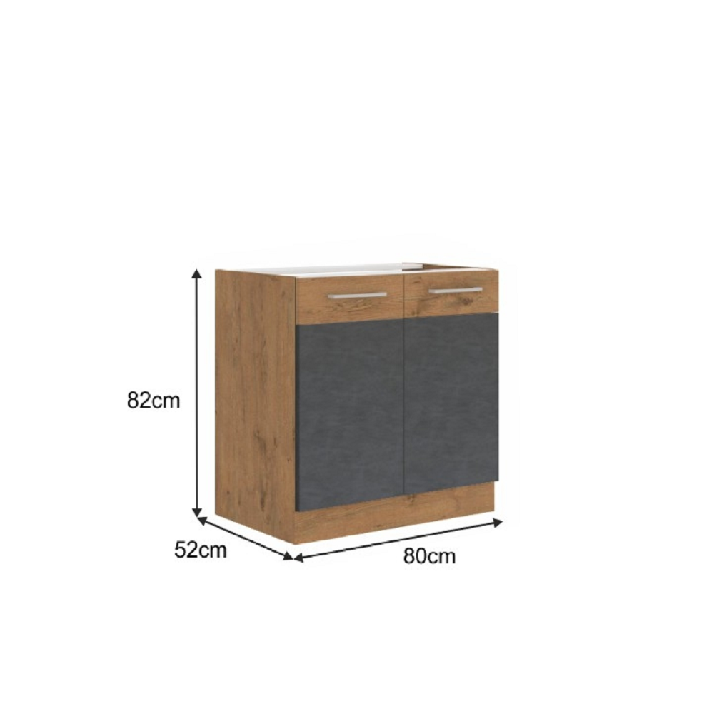 Dulap inferior, gri mat/stejar lancelot, VEGA 80 ZL 2F BB