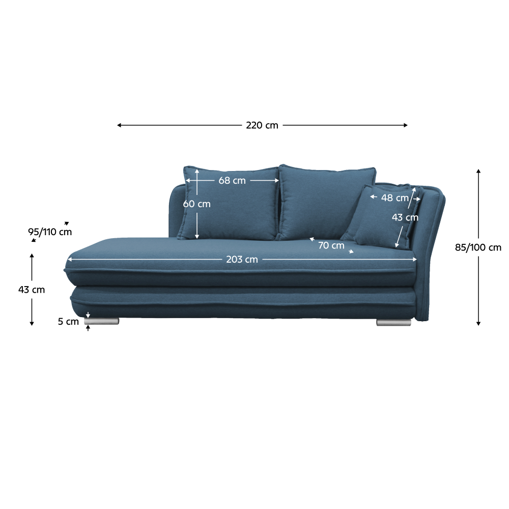 şezlong cu spaţiu de depozitare, albastru, dreapta, LAMBA