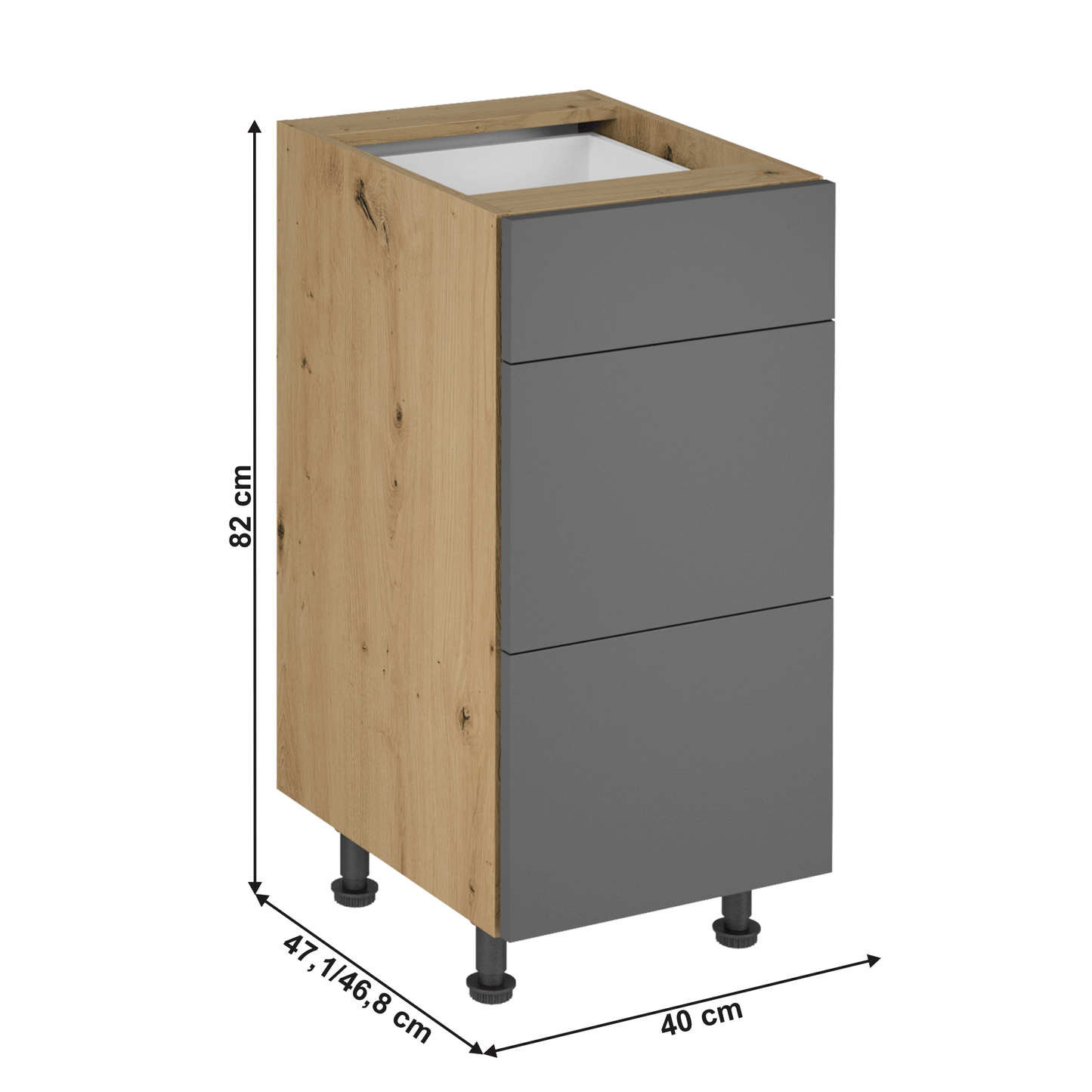 Dulap de jos, stejar artizanal / gri mat, LANGEN D40S3