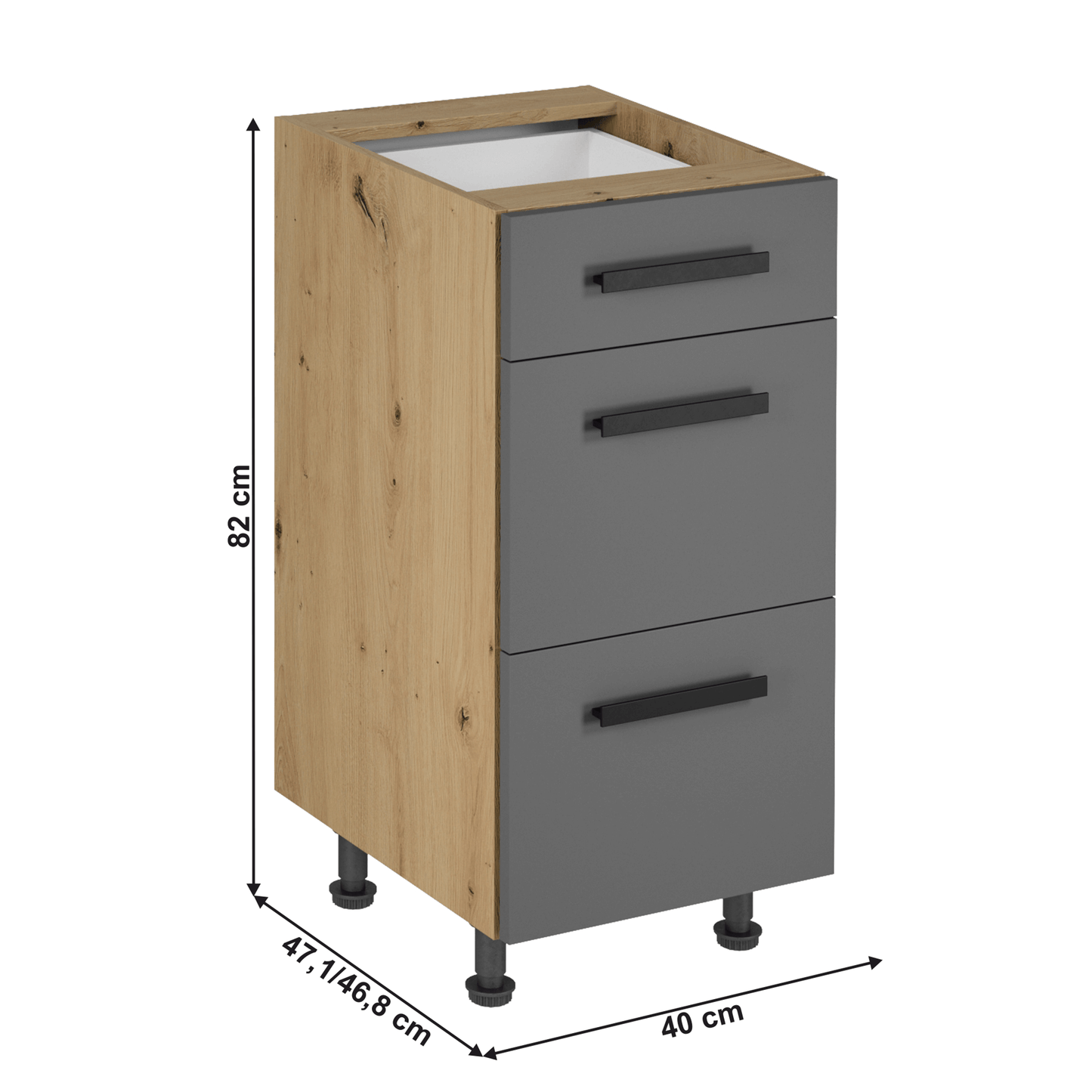 Dulap de jos, stejar artizanal / gri mat, cu mâner, LANGEN D40S3