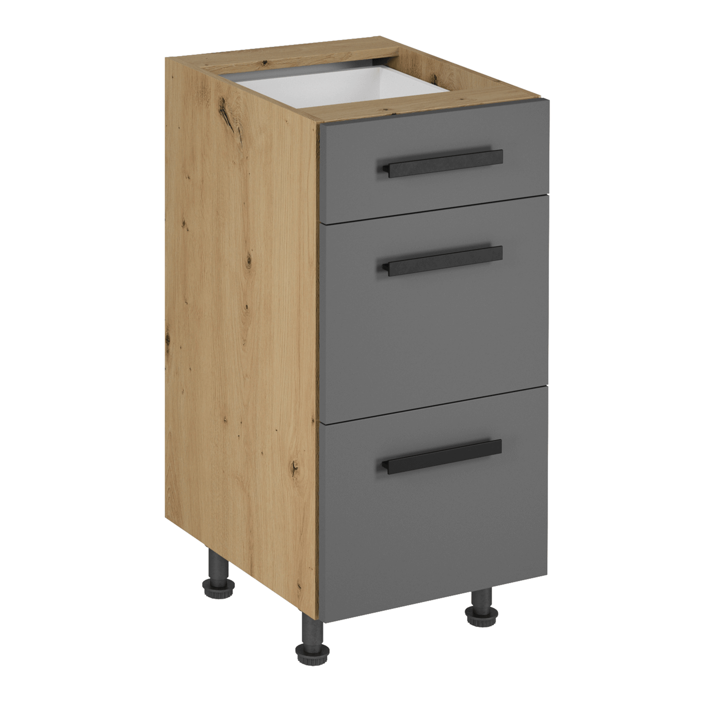 Dulap de jos, stejar artizanal / gri mat, cu mâner, LANGEN D40S3