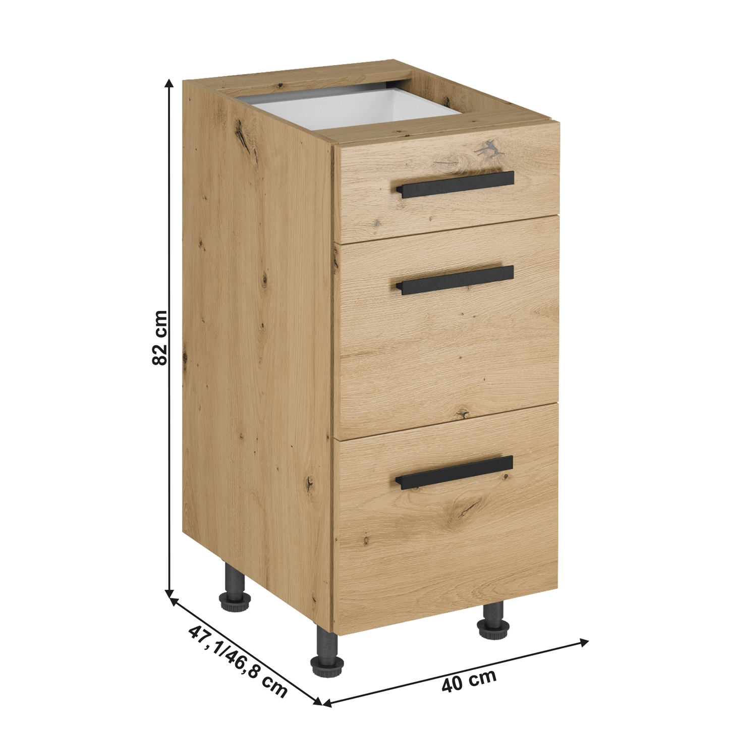 Dulap de jos, stejar artizanal, cu mâner, LANGEN D40S3