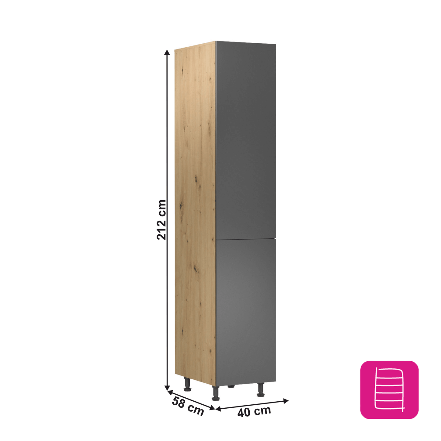 Dulap alimentar cu rafturi, stejar artizanal/gri mat, universal, LANGEN D40SP