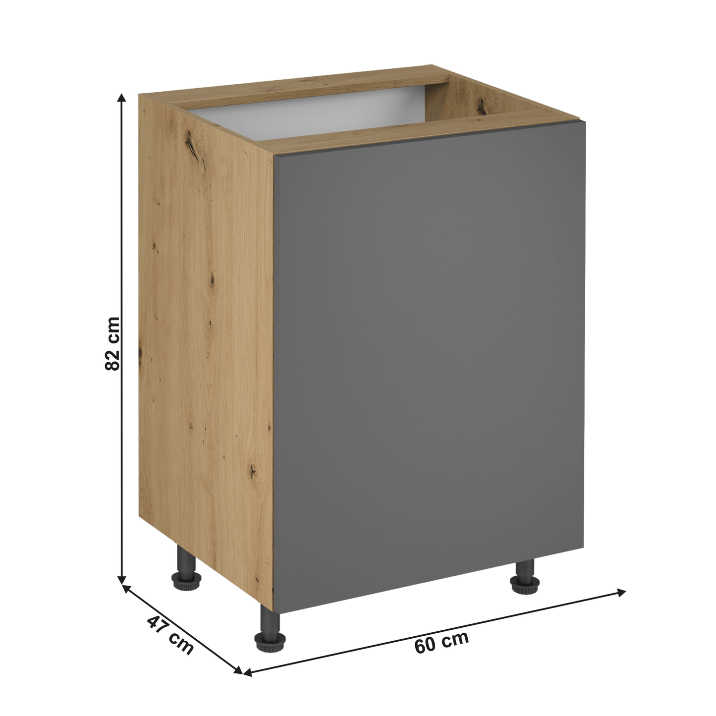 Dulap de jos, stejar artizanal / gri mat, universal, LANGEN D60