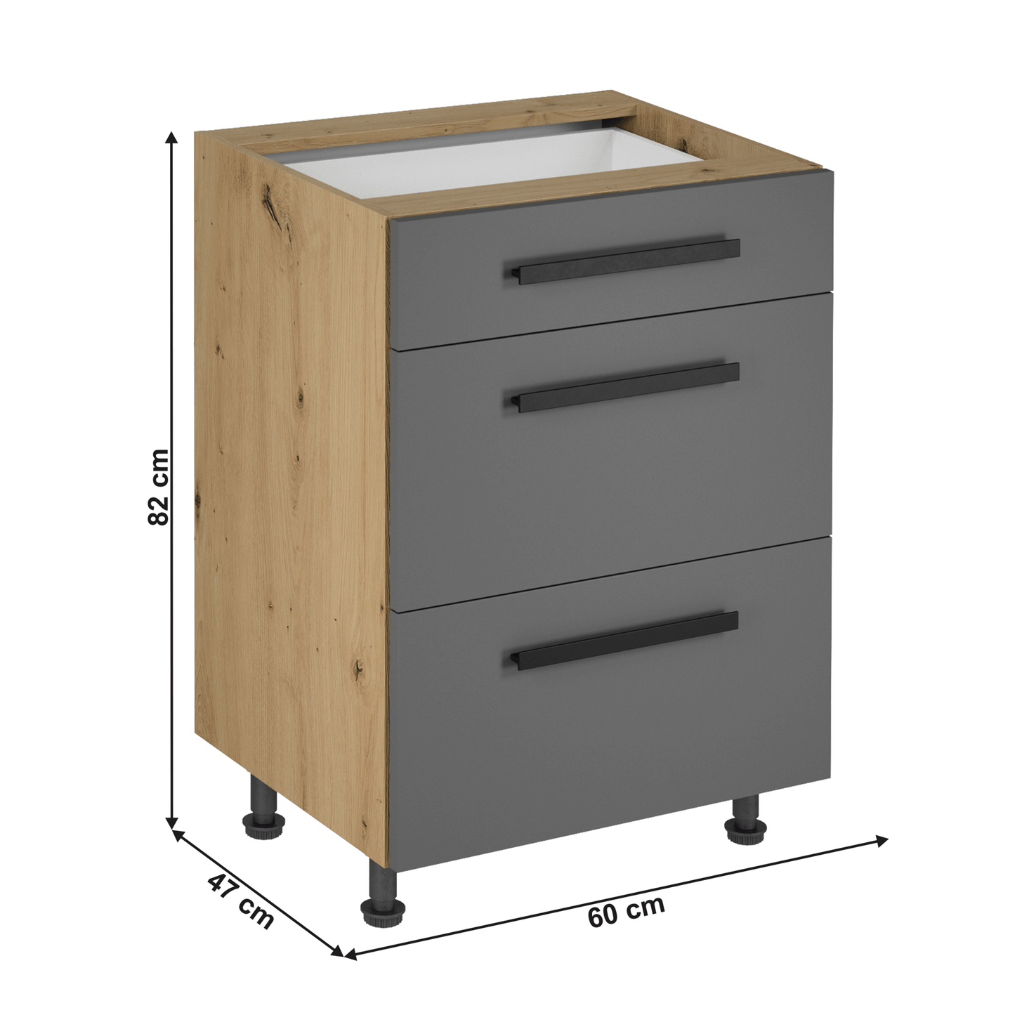 Dulap de jos, stejar artizanal / gri mat, cu mâner, LANGEN D60S3