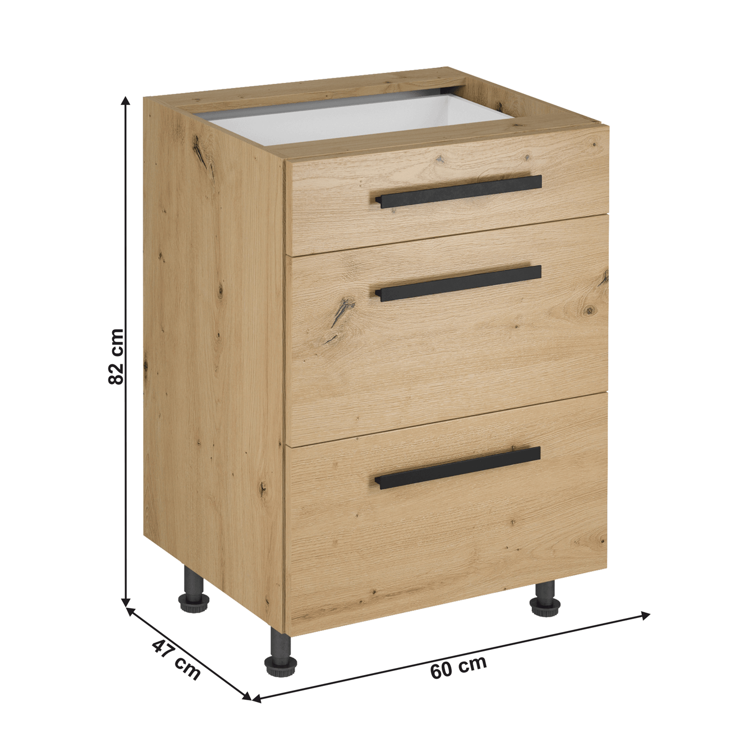 Dulap de jos, stejar artizanal, cu mâner, LANGEN D60S3