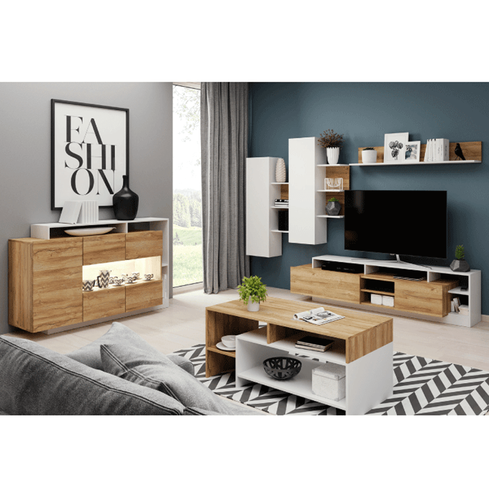 Mobilier living, stejar grandson/alb, ALICANTE