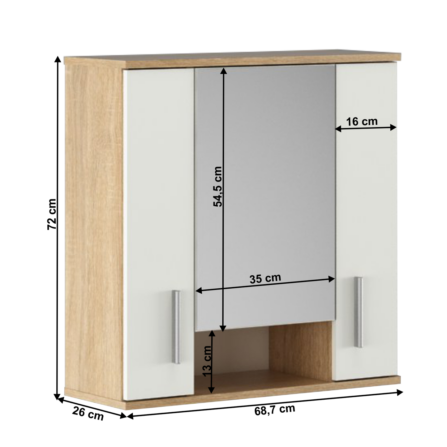 Dulap suspendat cu oglindă, stejar sonoma/ alb mat, LESSY NEW 01
