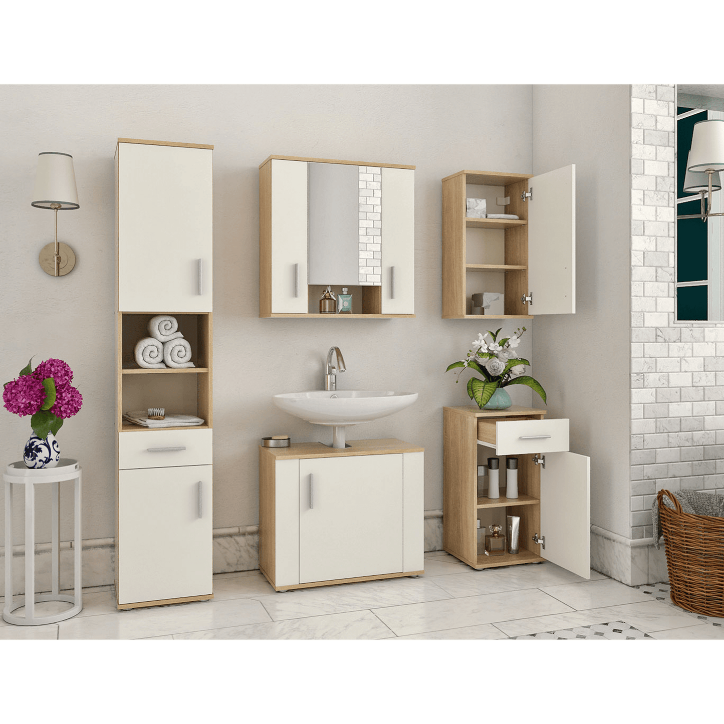 Dulap suspendat, stejar sonoma/ alb mat LESSY NEW 04