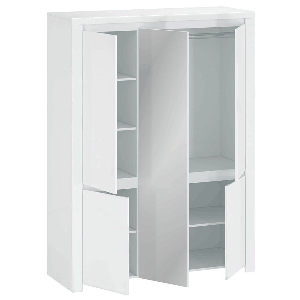 Dulap 5D cu oglindă, alb lucios, LINDY