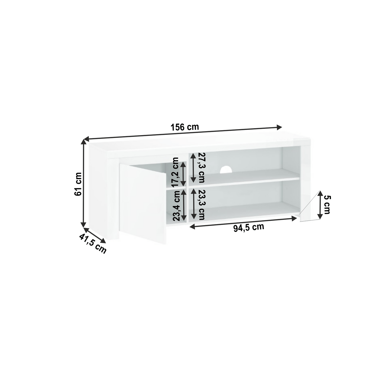 Masă TV 1D / 160, alb lucios, LINDY