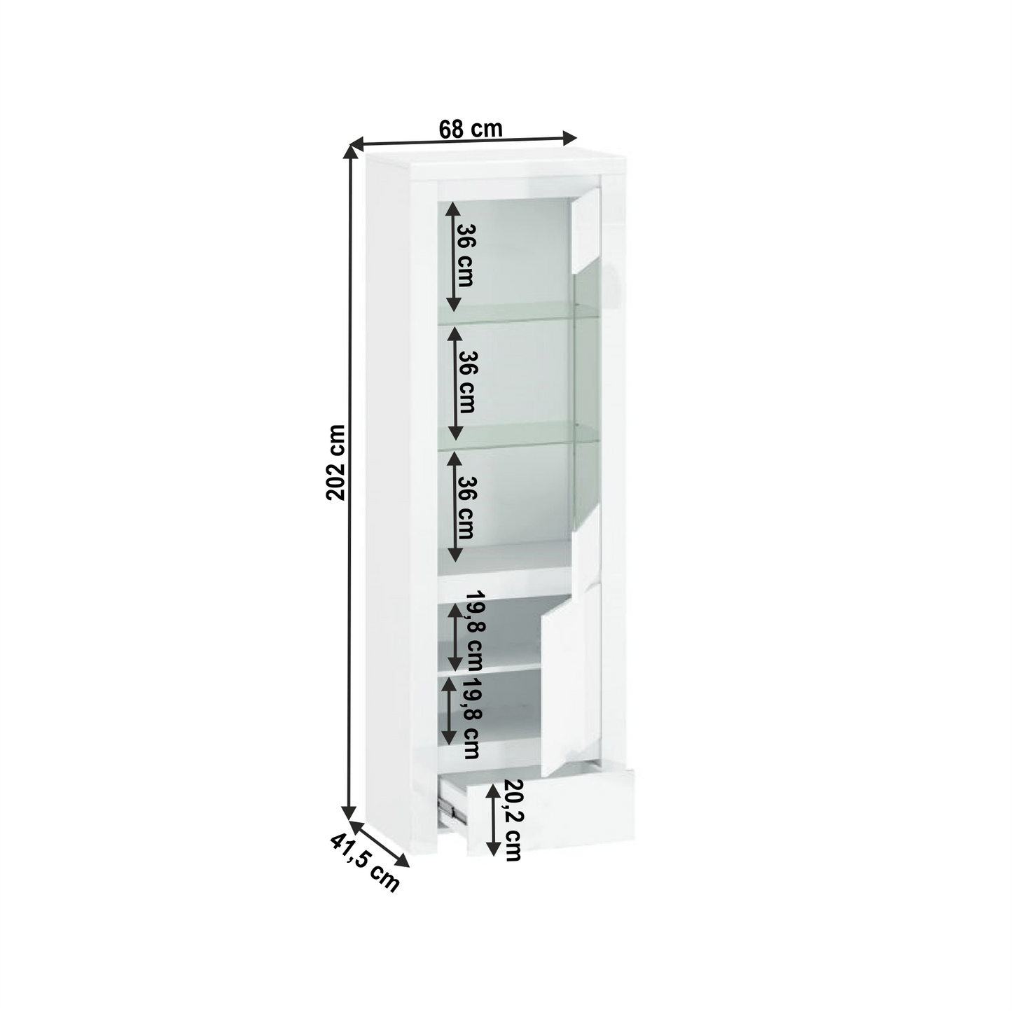 Vitrina 1D1W1S, alb lucios, LINDY