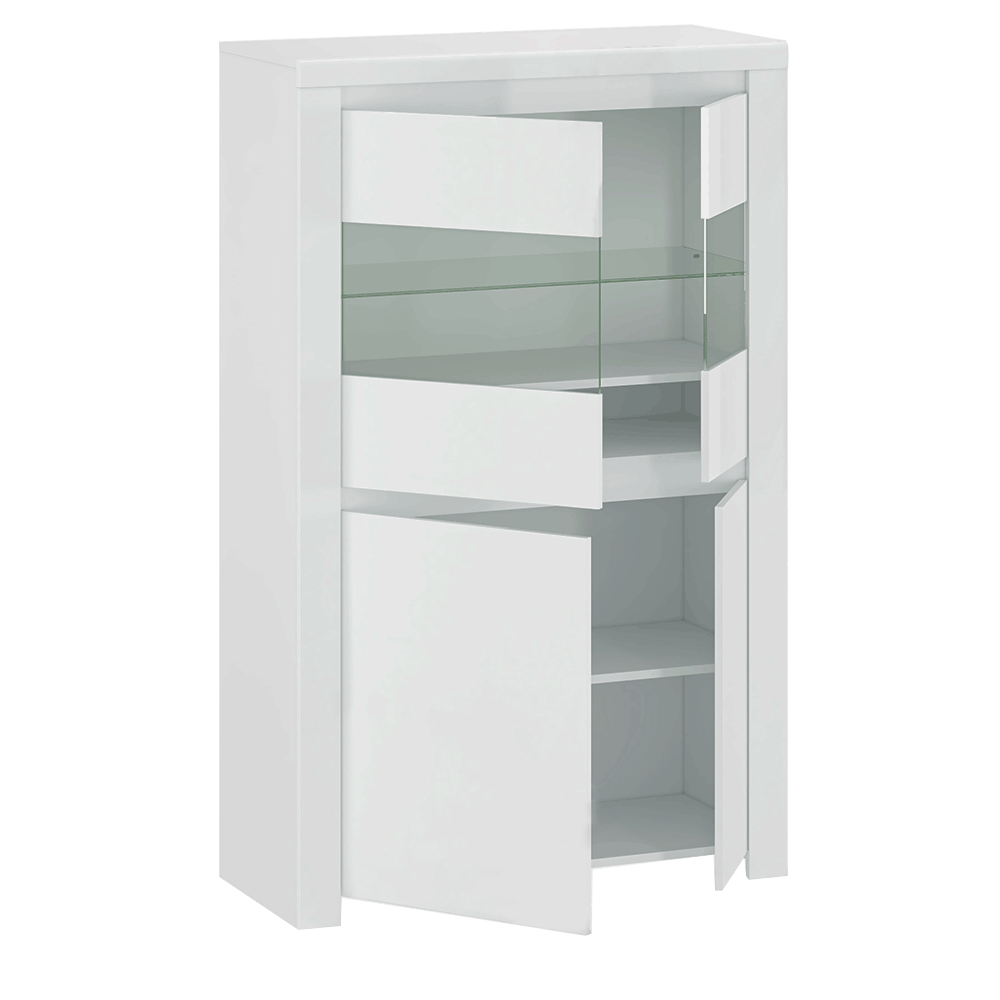 Vitrină 2D2W, alb lucios, LINDY