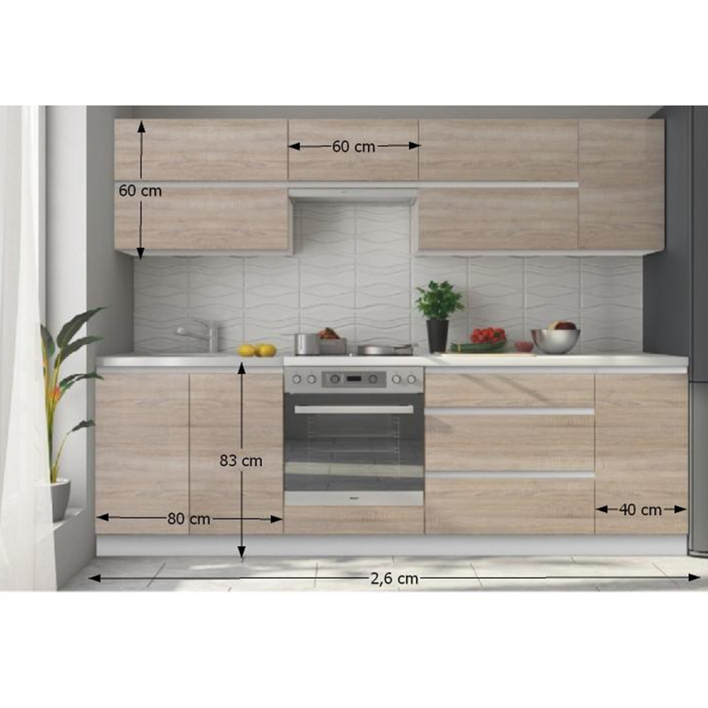 Set bucatarie 2,6 m, alb/stejar sonoma, LINE