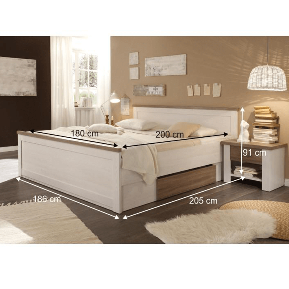 Set dormitor (pat, 2 noptiere, dulap), stejar truffle sonoma/ pin alb, LUMERA