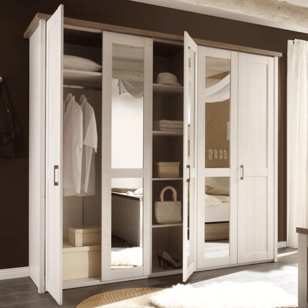 Set dormitor (pat, 2 noptiere, dulap), stejar truffle sonoma/ pin alb, LUMERA