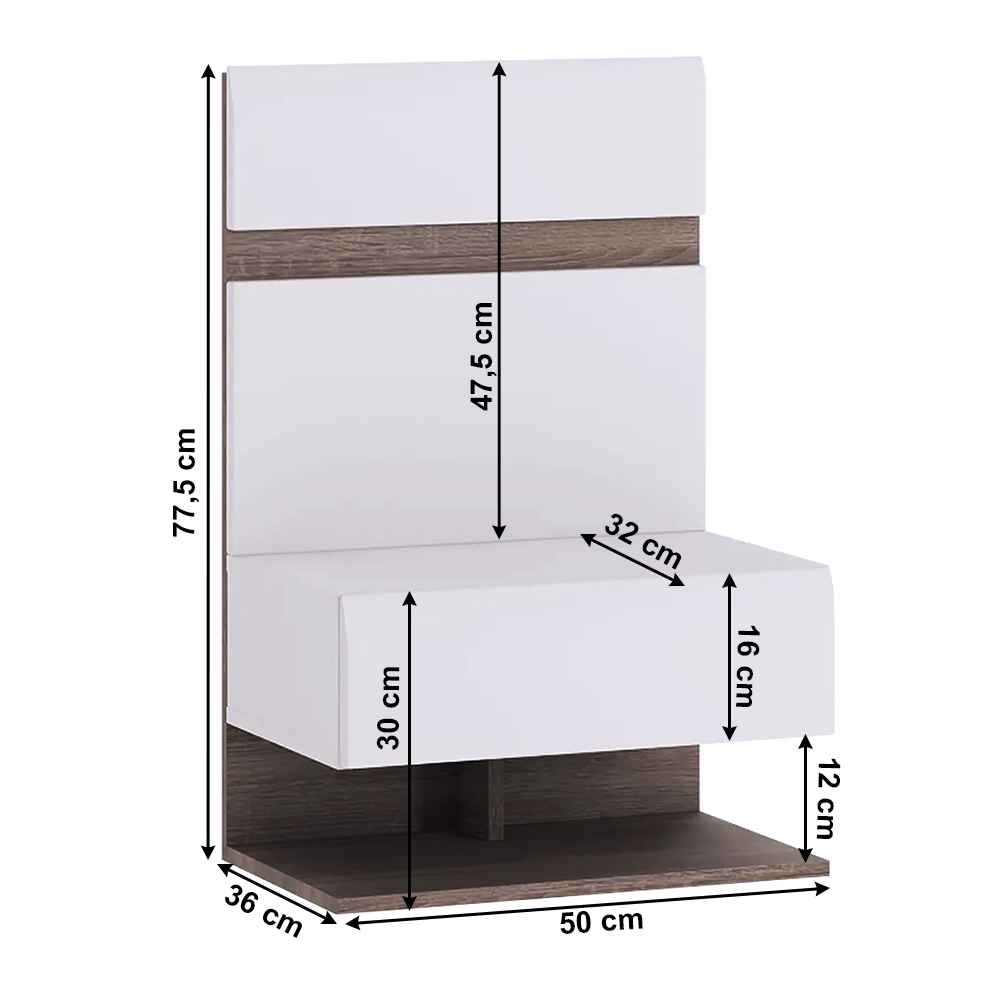 Noptieră, albă extra luciu ridicat HG/stejar sonoma truflu închis, LYNATET TYP 95