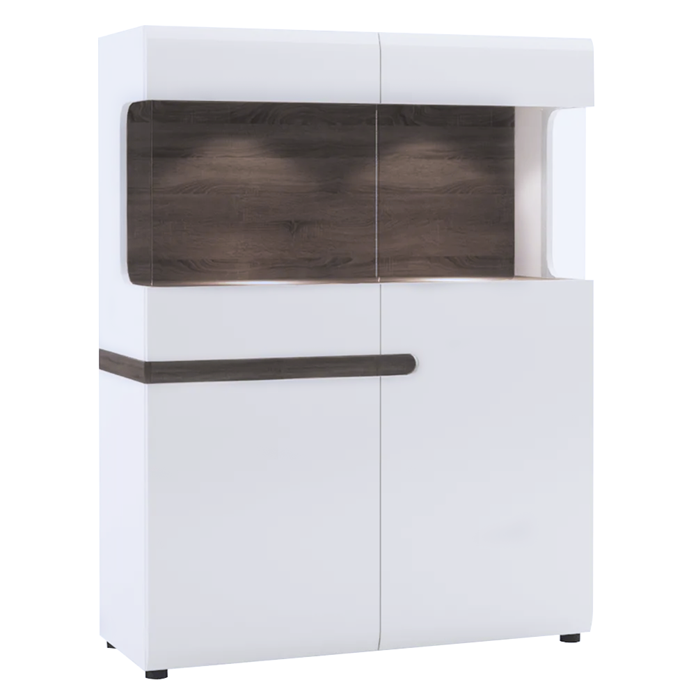 Vitrină, albă extra luciu ridicat HG/stejar sonoma închis, LYNATET TYP 33