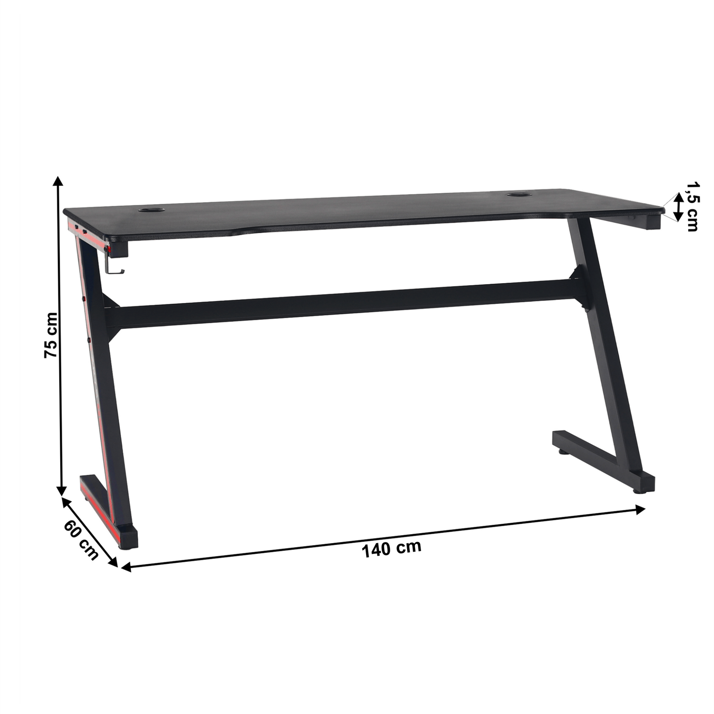 Masă de joc / masă pentru computer, neagră / roşie, MACKENZIE 140cm