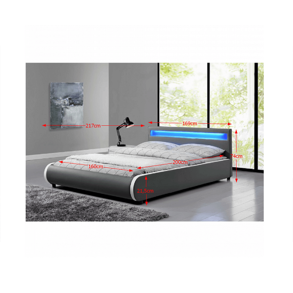 Pat matrimonial cu RGB LED iluminare, gri, 160x200, DULCEA