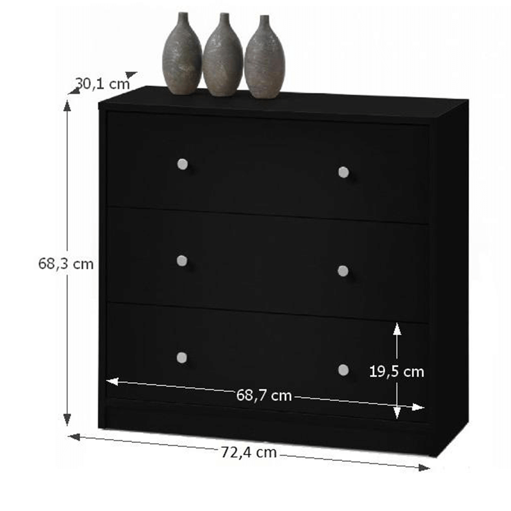 Comodă, 3 sertare, negru, MAY 3