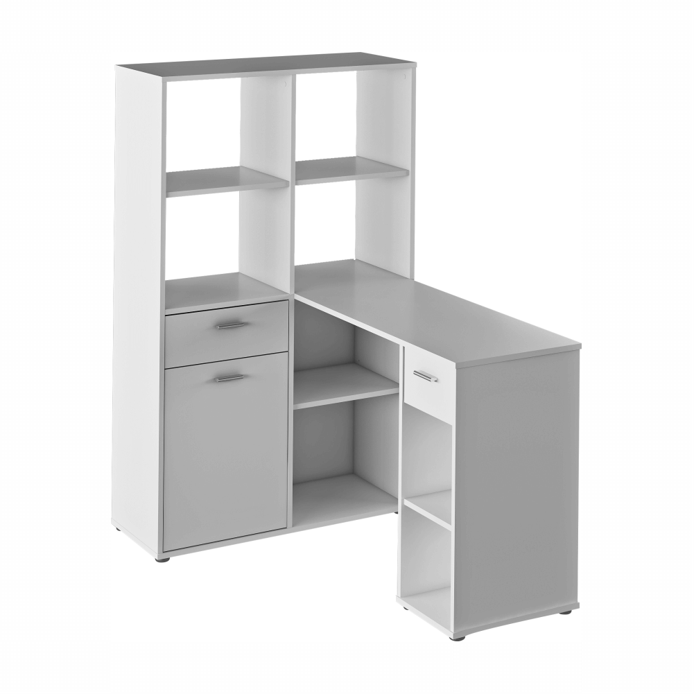 Masă PC cu etajeră, alb, MINESON