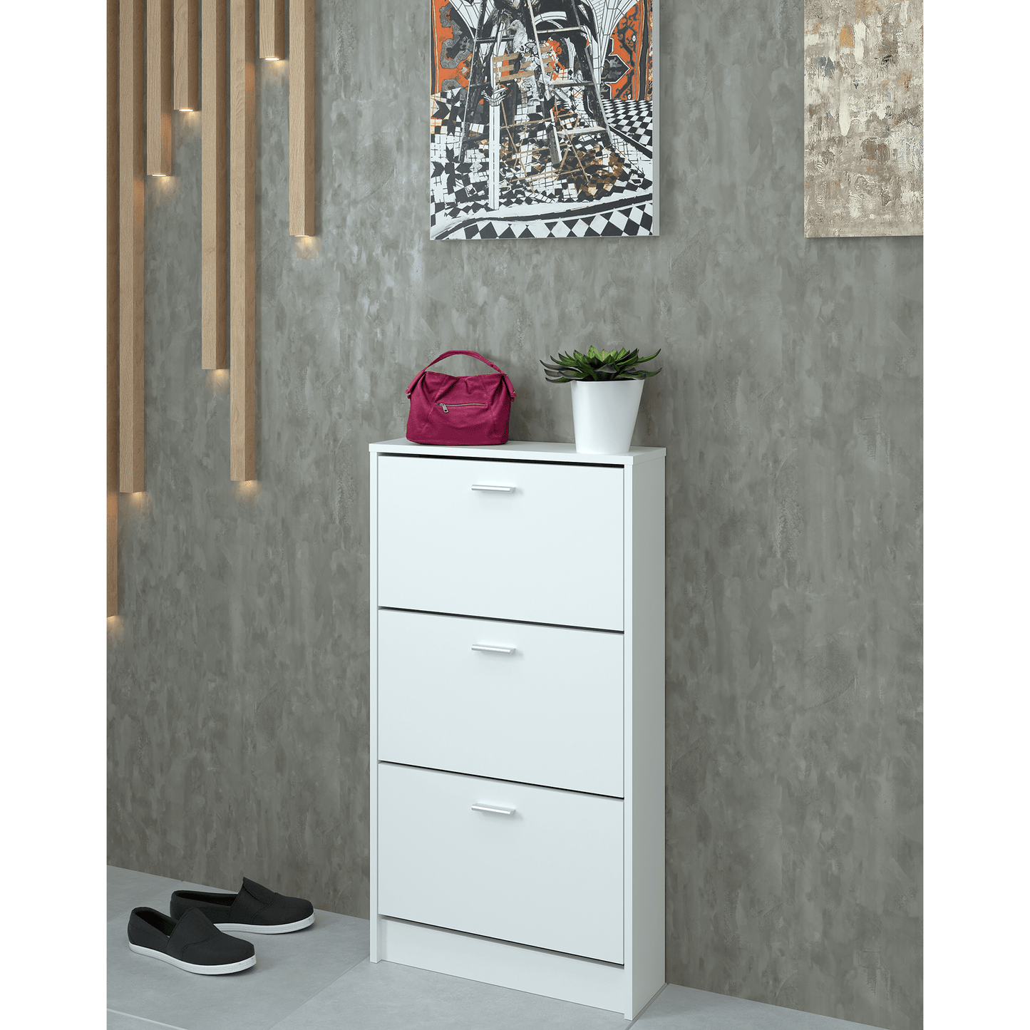 Dulap pantofi, 3 rafturi, alb, MOBI 13