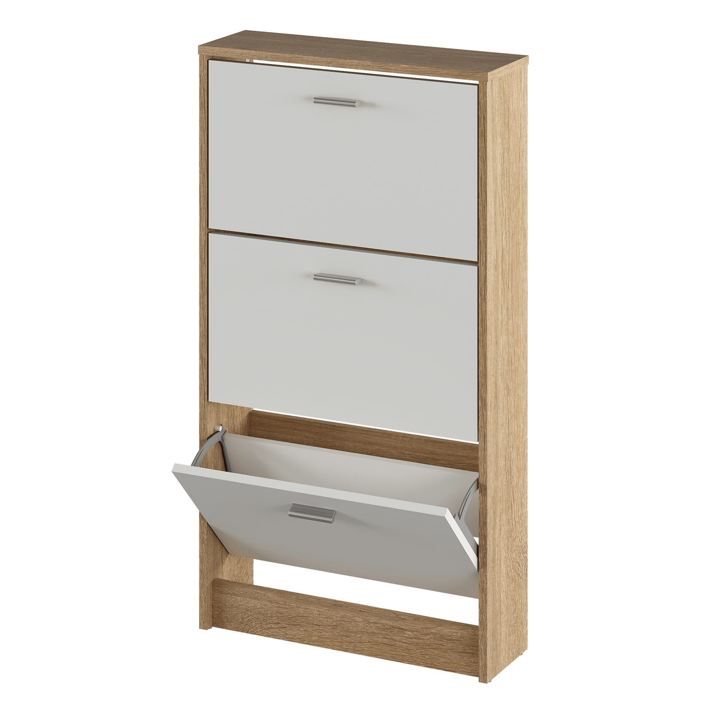 Dulap pantofi, 3 rafturi, stejar sonoma/ alb, MOBI 13