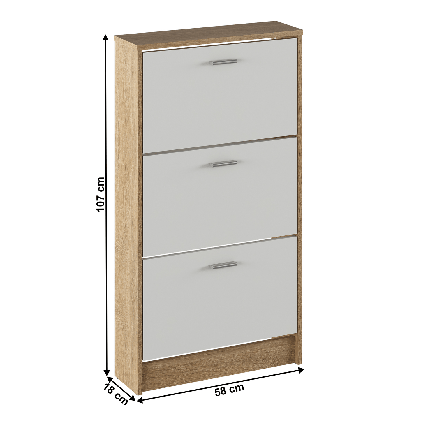 Dulap pantofi, 3 rafturi, stejar sonoma/ alb, MOBI 13