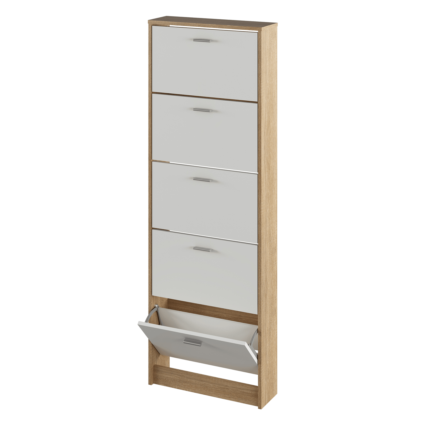 Dulap pantofi, 5 rafturi, stejar sonoma/ alb, MOBI 15