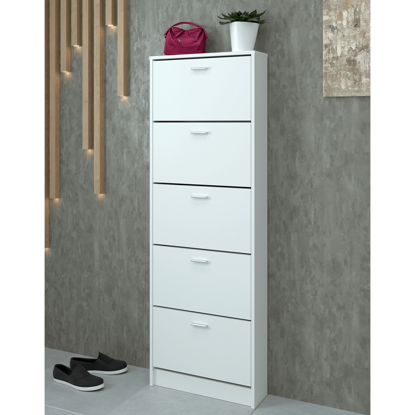 Dulap pantofi, 5 rafturi, alb, MOBI 15