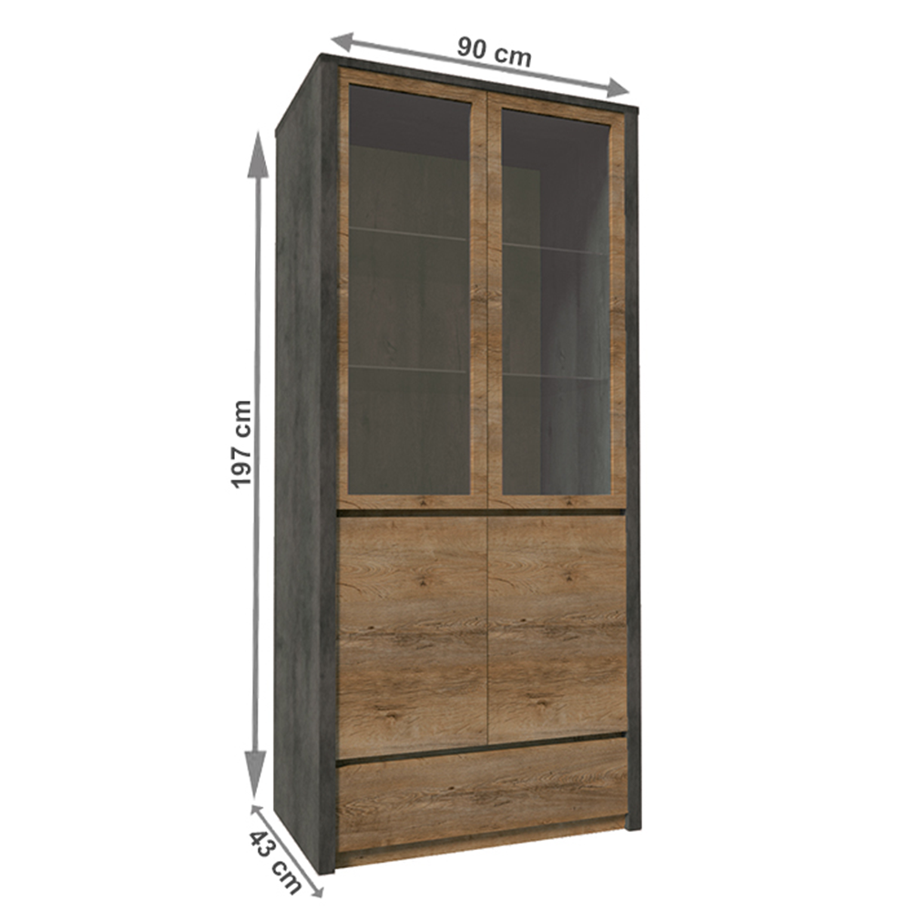 Vitrină, stejar lefkas închis/gri, MONTANA W2D