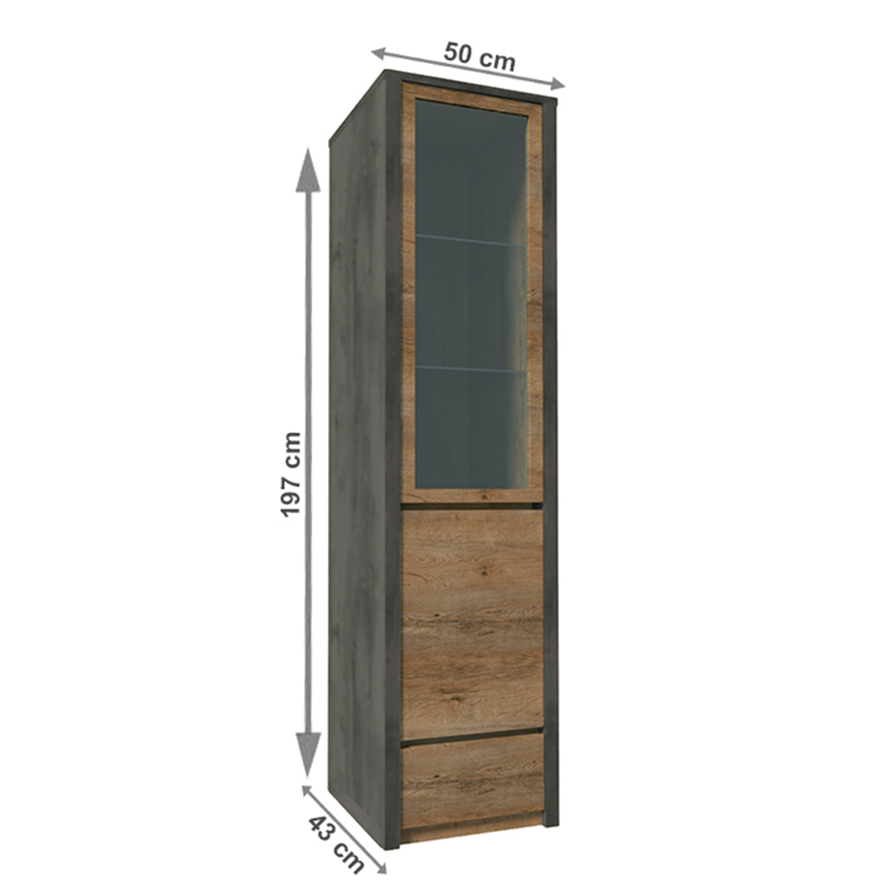 Vitrină, stejar lefkas închis/gri, MONTANA W1D