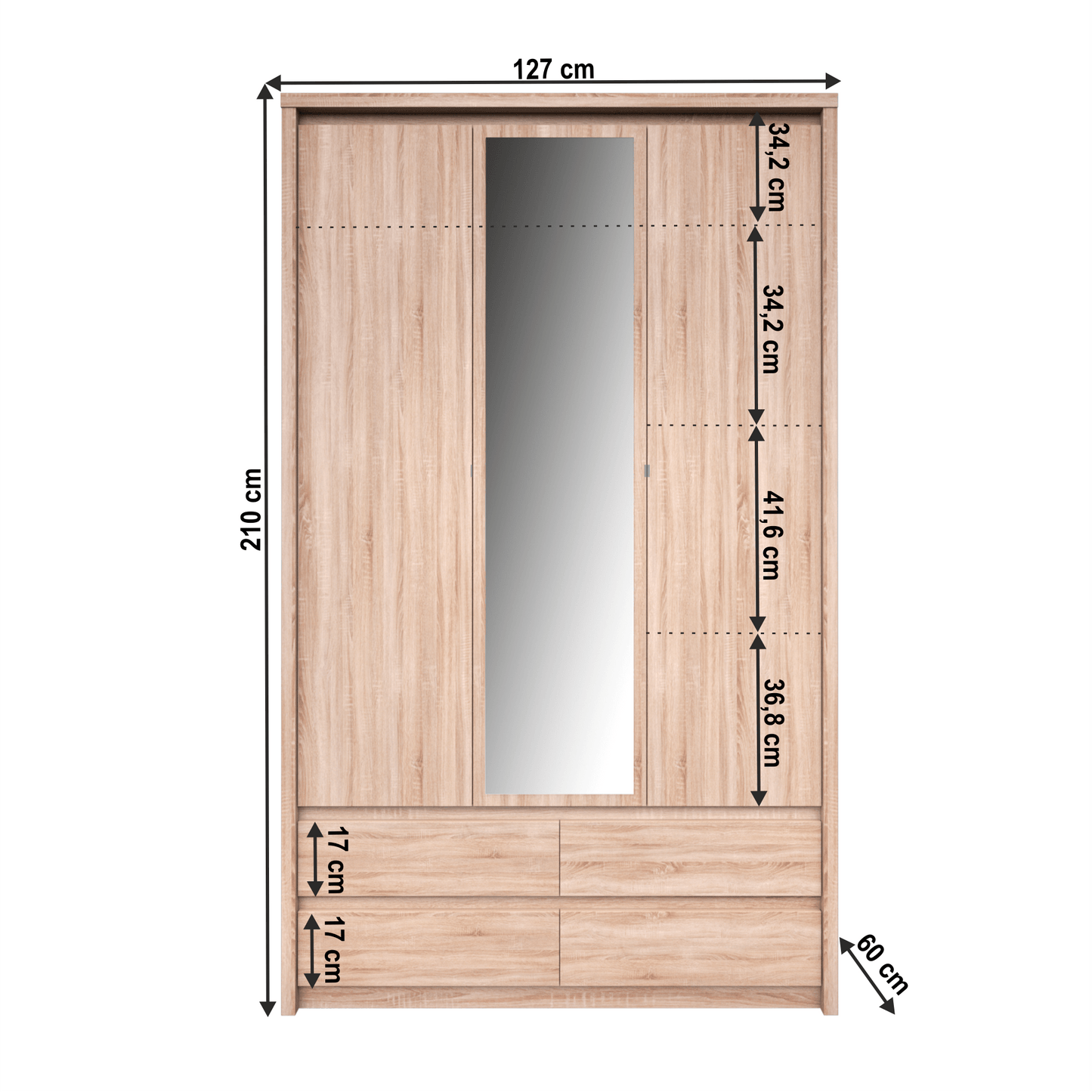 Dulap cu oglindă 3D4S, stejar sonoma, NORTY TYP 1