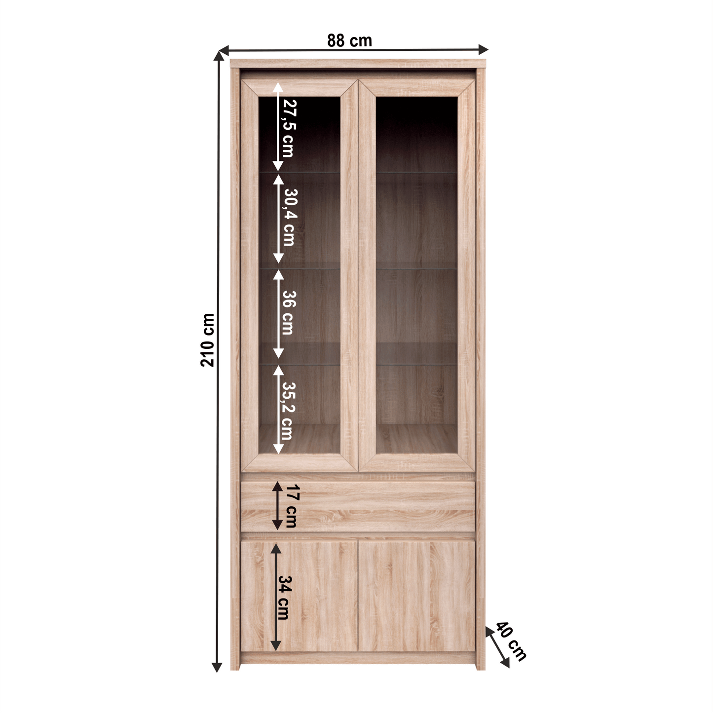 Vitrină TYP 3, PAL melaminat, stejar sonoma, NORTY