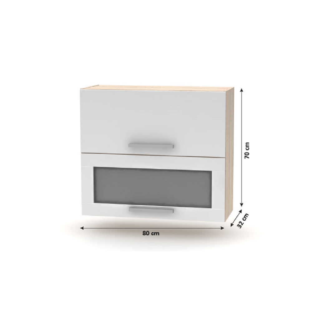 Cabinet superior batant cu sticlă 2DV, stejar sonoma/alb, NOVA PLUS NOPL-016-OH
