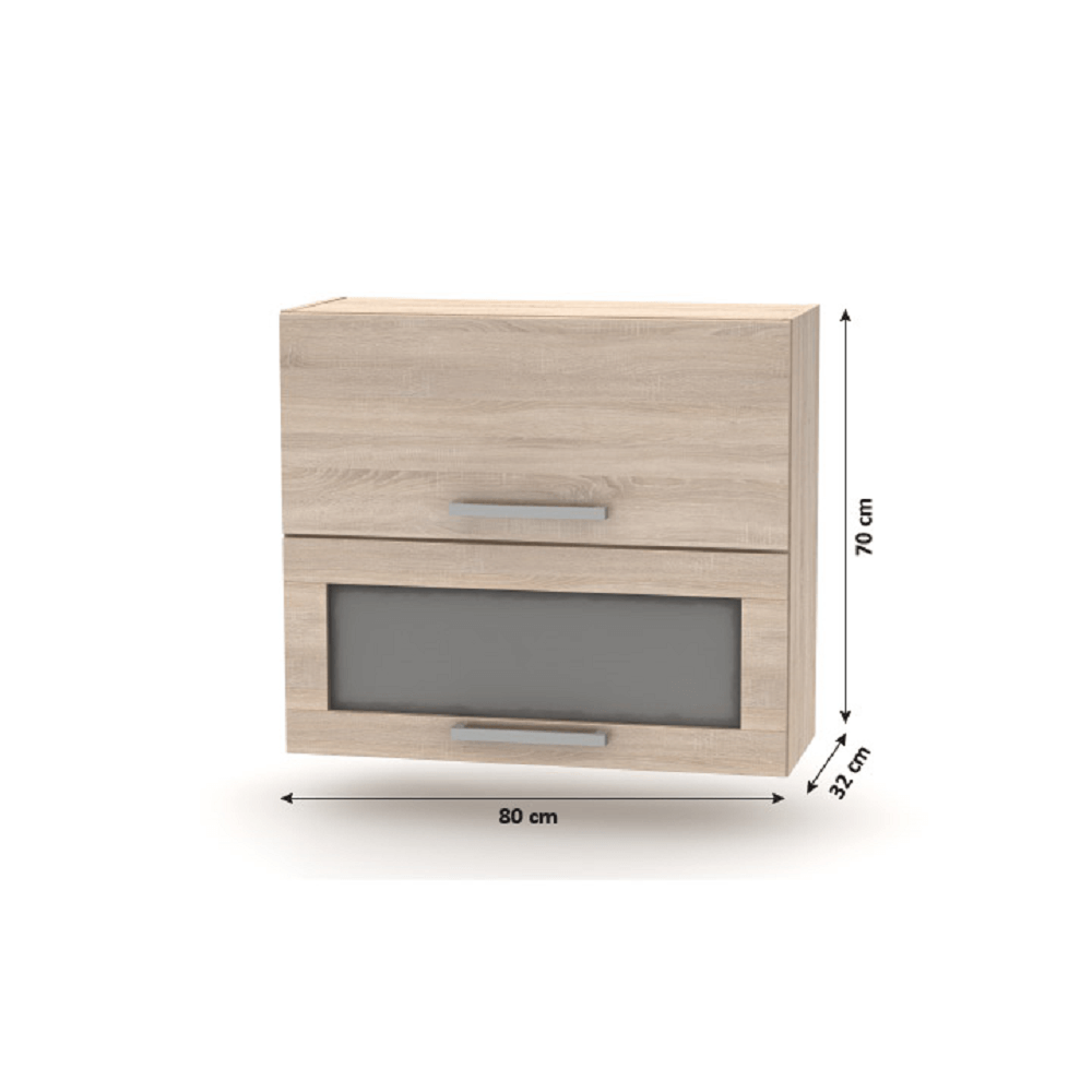 Cabinet superior batant cu sticlă 2DV, stejar sonoma, NOVA PLUS NOPL-016-OH