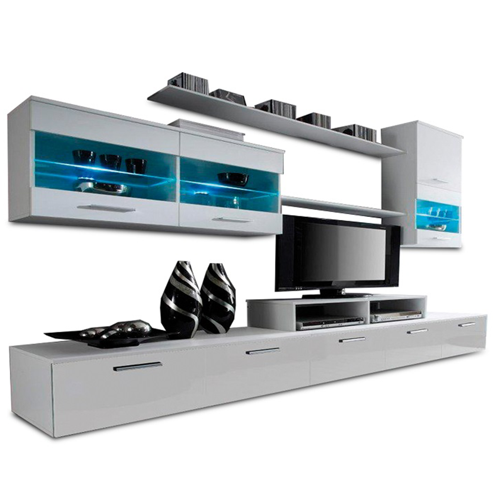 Mobilier living, alb/extra strălucire albă HG, LEO