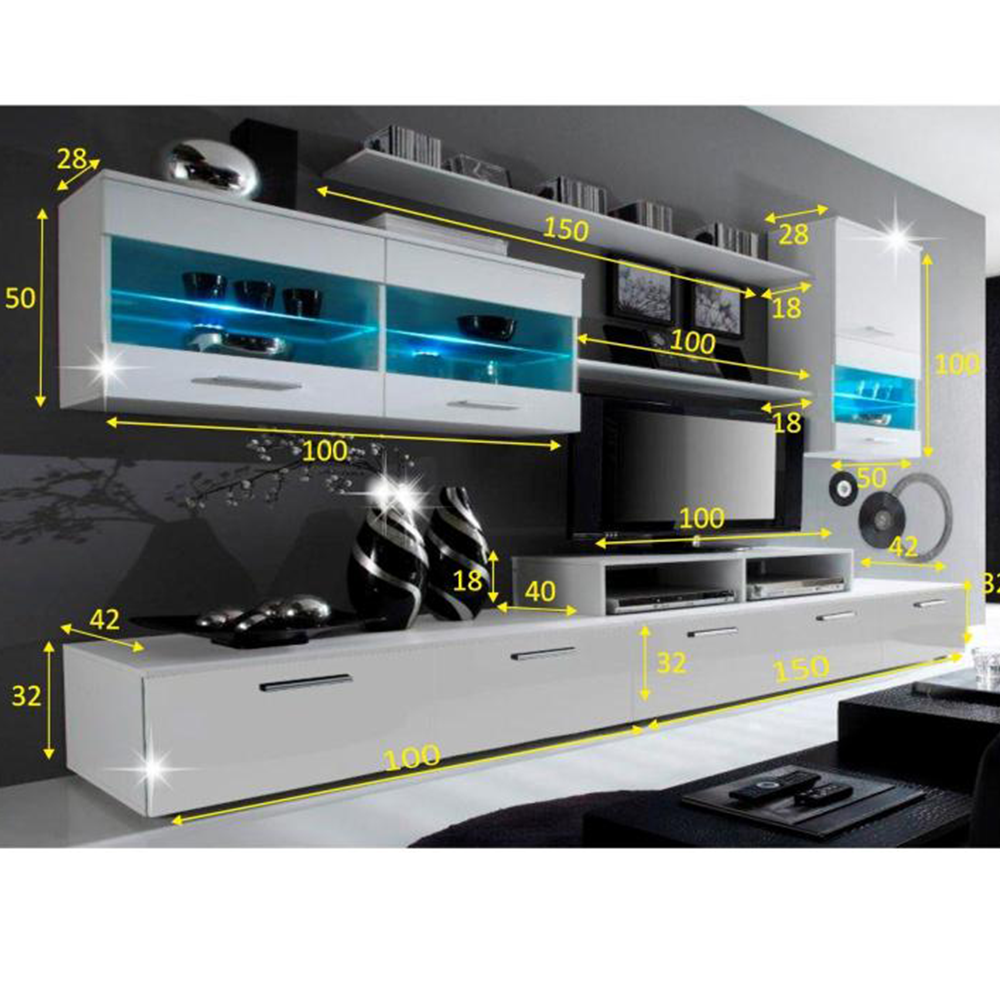 Mobilier living, alb/extra strălucire albă HG, LEO