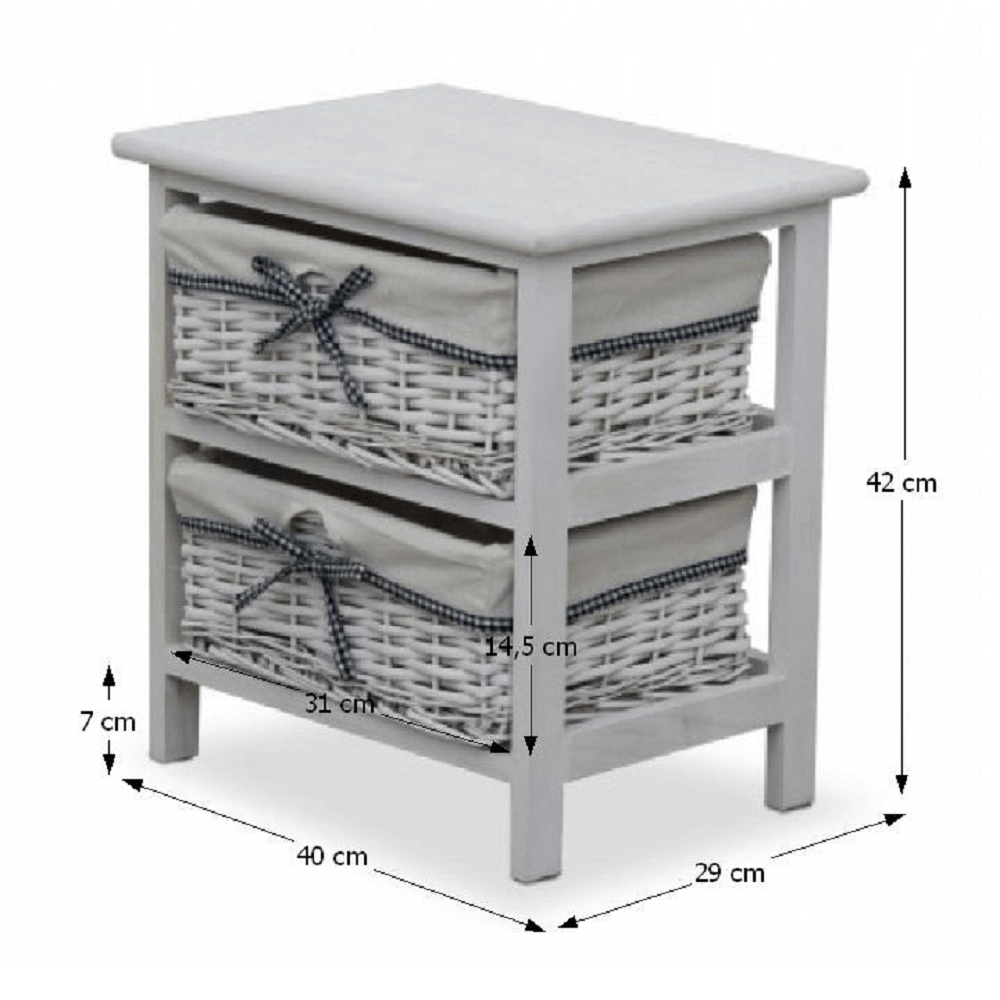 Comodă, 2 coşuri, alb antichizat, RUBY2