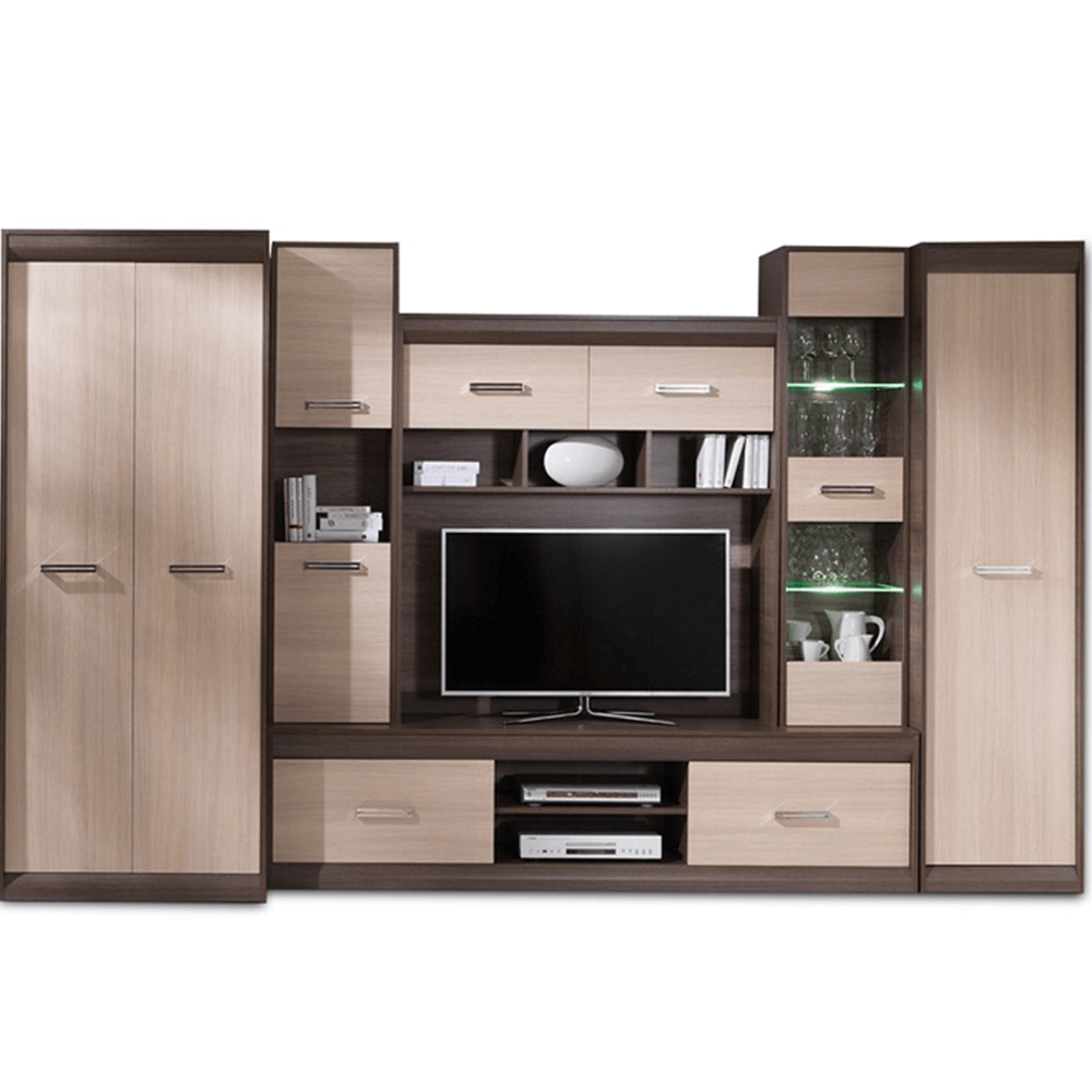 Mobilă de living, PAL/MDF, stejar deschis/stejar închis, KORINA