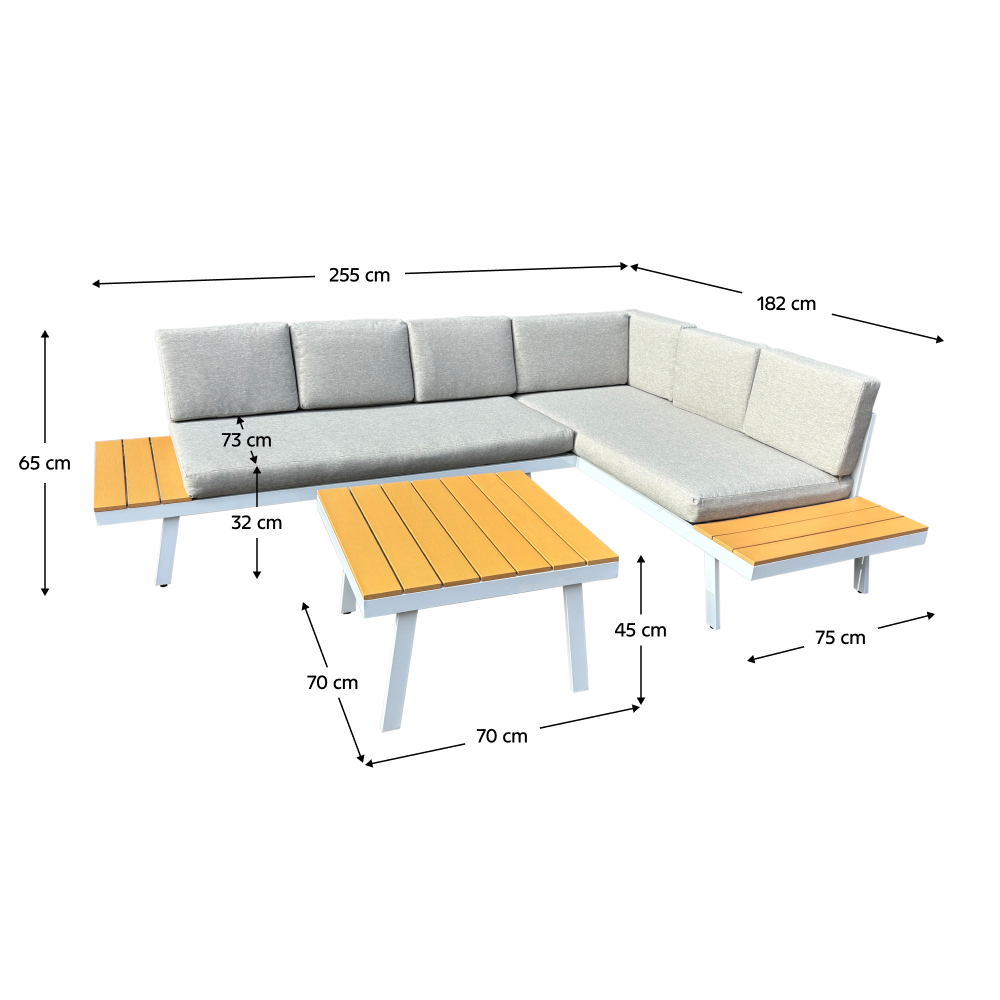 Set de grădină, oţel alb /stejar / gri deschis, PELOR