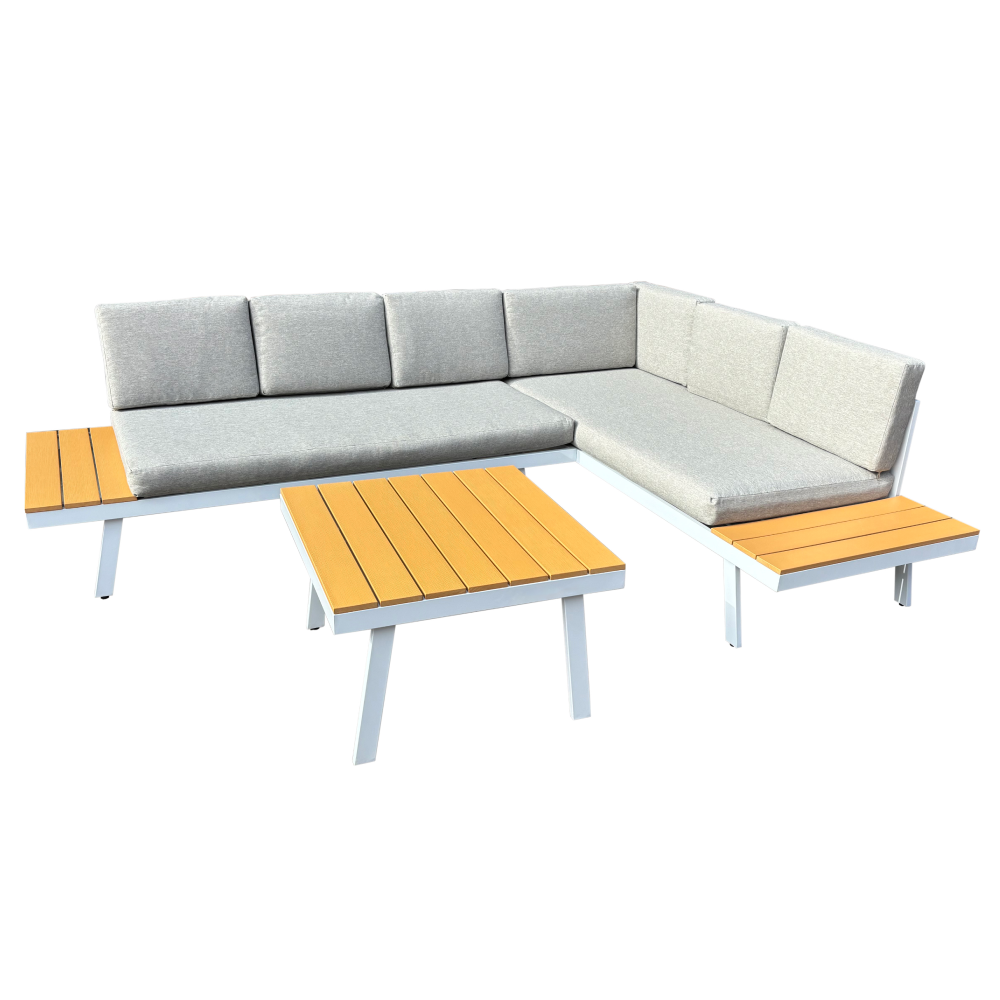 Set de grădină, oţel alb /stejar / gri deschis, PELOR