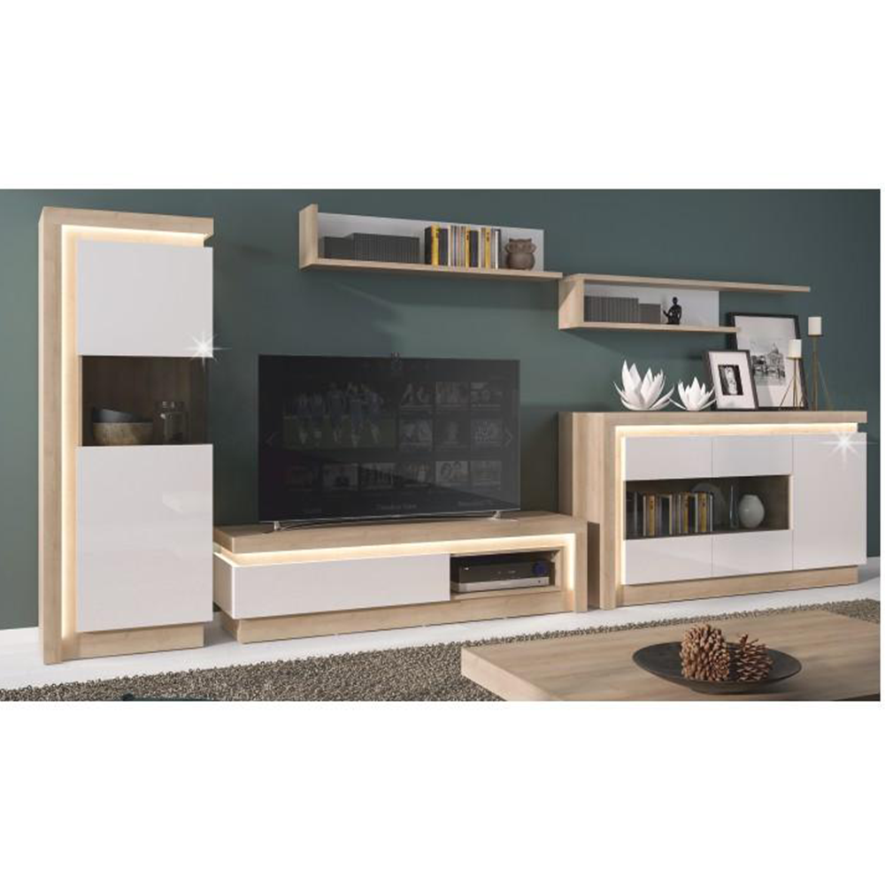 Poliţă LYOP03, stejar riviera/alb cu luciu extra ridicat, LEONARDO