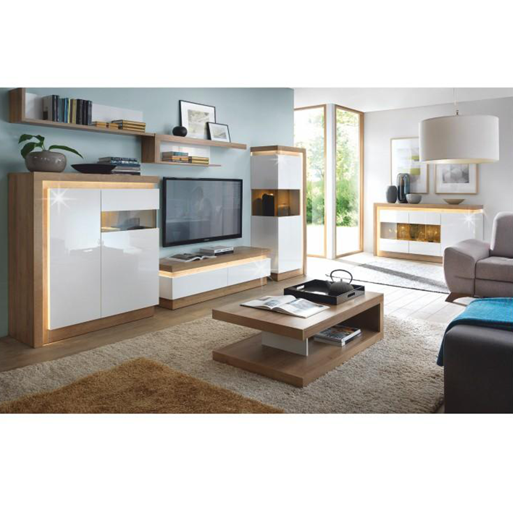 Poliţă LYOP01, stejar riviera/alb cu luciu extra ridicat, LEONARDO