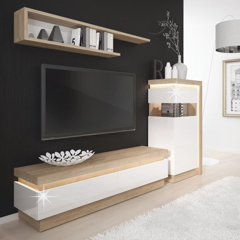 Poliţă LYOP03, stejar riviera/alb cu luciu extra ridicat, LEONARDO